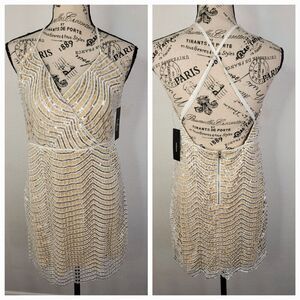 Lulus Mini Dress Womens Sz Medium Lele White and Silver Sequin Party Cocktail